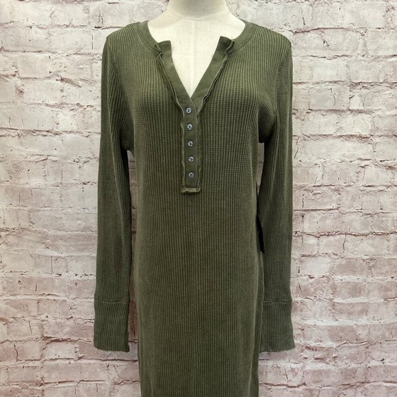 Forever 21 Waffle Knit Thermal Henley Midi Dress Cypress Green Plus Size 0X NEW - Picture 2 of 5